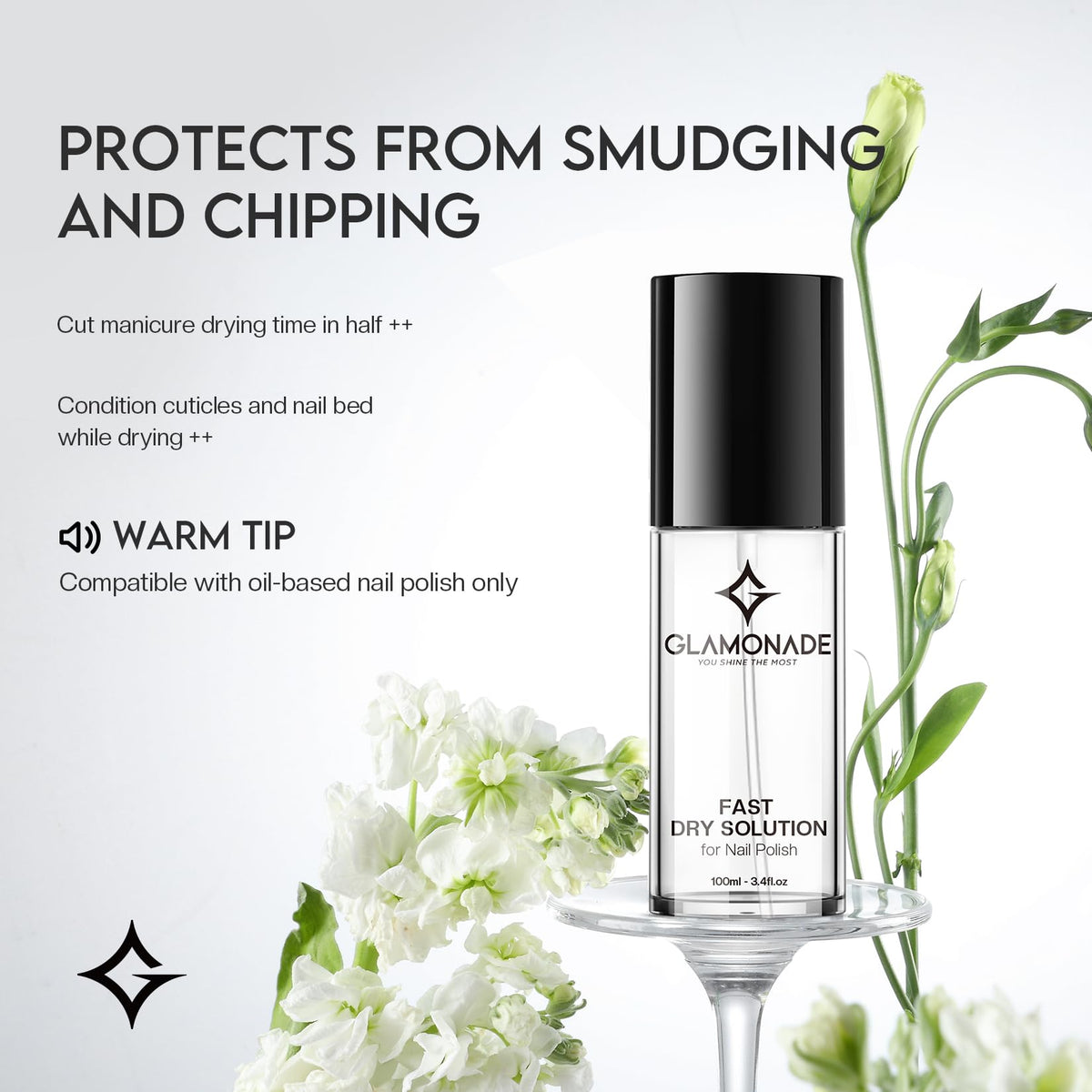 Glamonade Fast Dry Solution bottle with cap