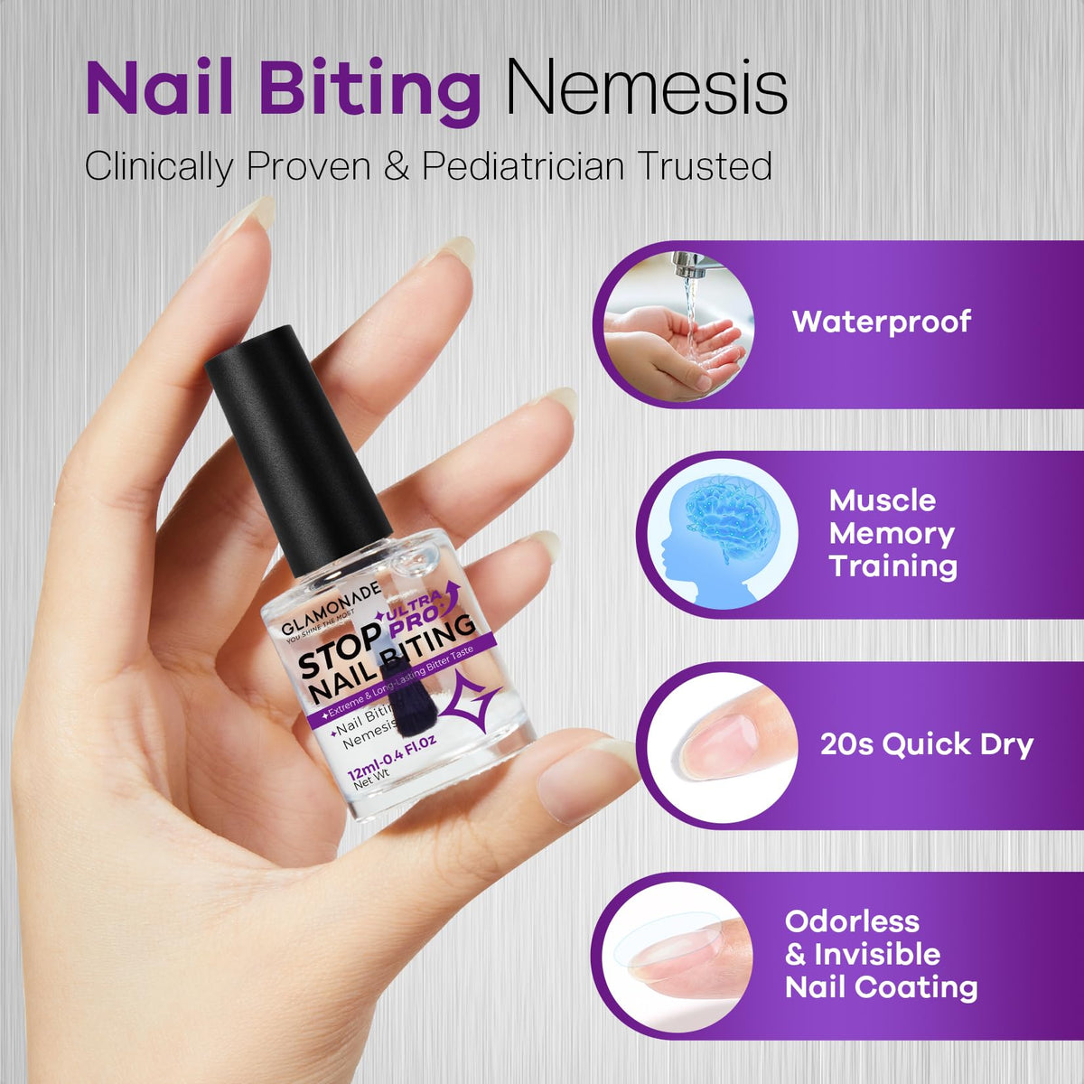 Glamonade Stop Nail Biting Polish 59g matte finish on nails