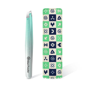 GlamTweeler Expert Slant Tip Tweezers in mint green with leather case