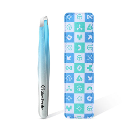GlamTweeler Expert Slant Tip Tweezers in Sparkle Blue front view