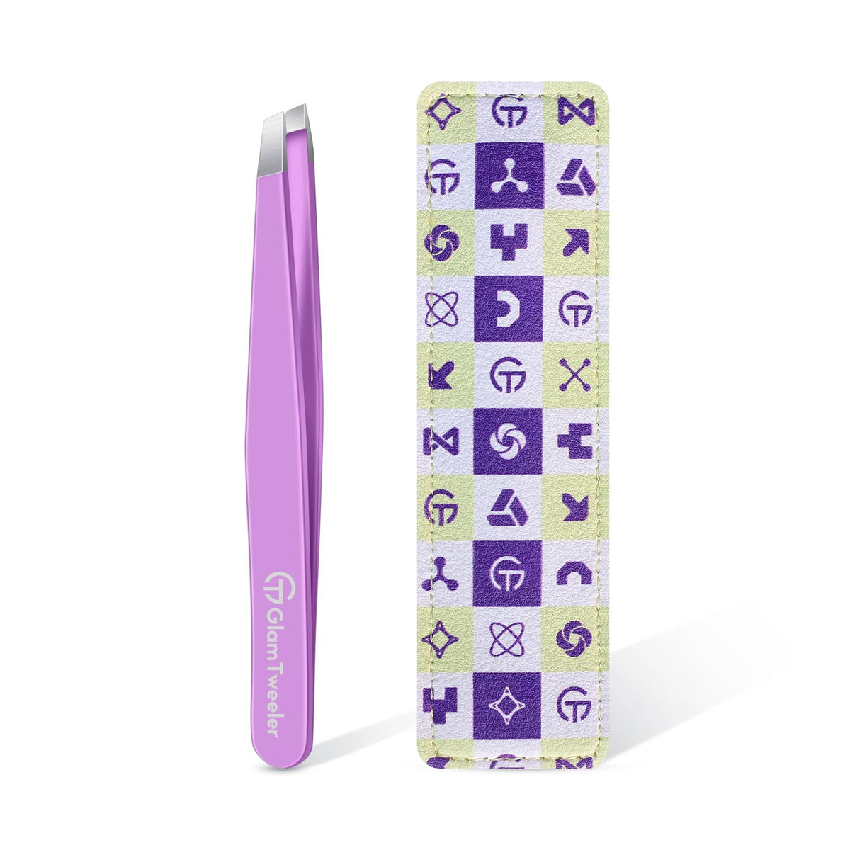 GlamTweeler Expert Slant Tip Tweezers in violet with leather case
