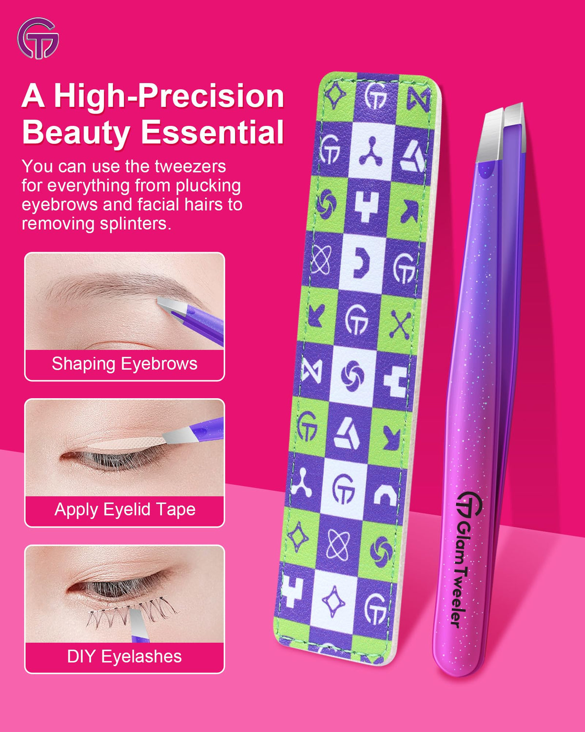 GlamTweeler Expert Slant Tip Tweezers side view showing ergonomic design