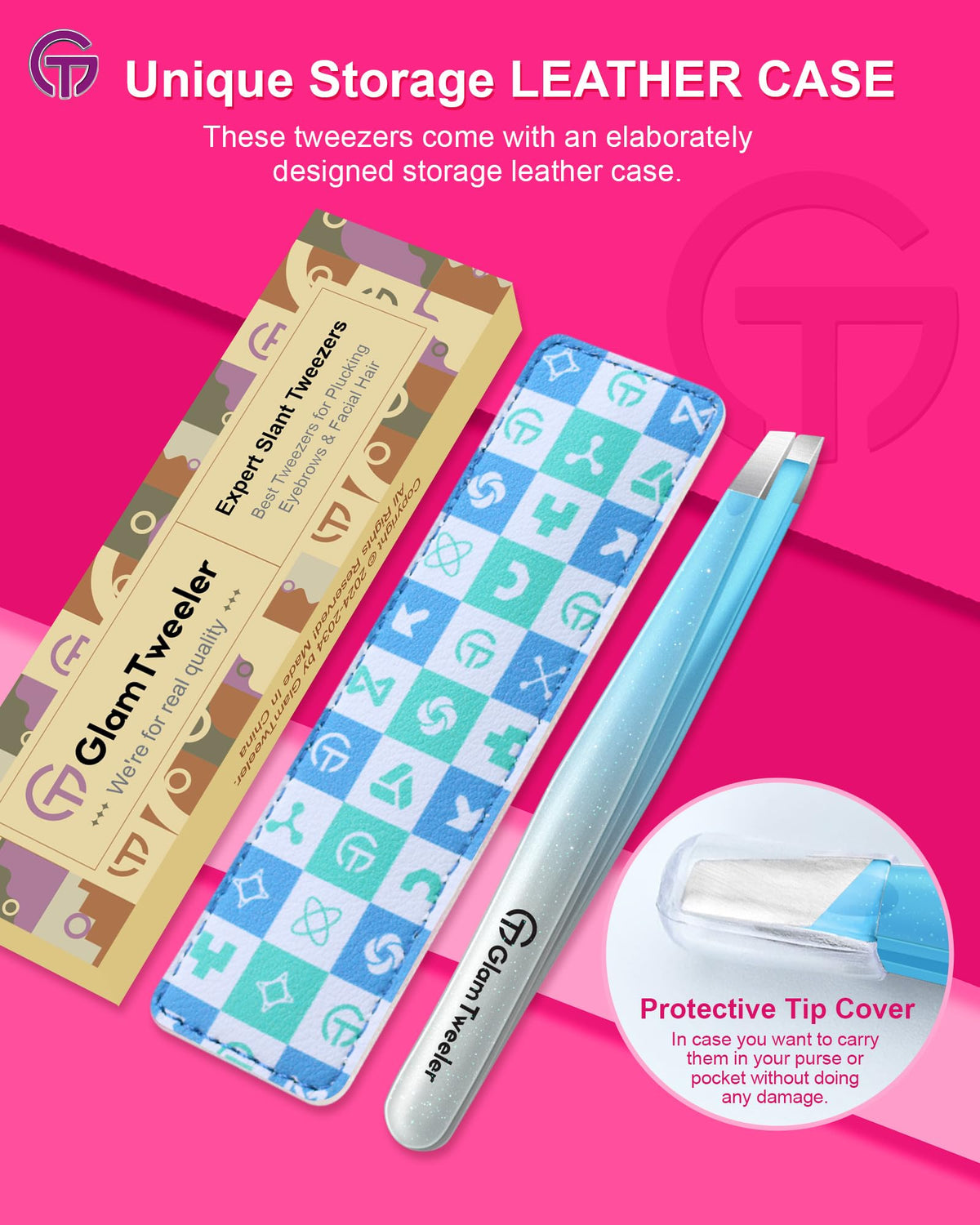 GlamTweeler Expert Slant Tip Tweezers with travel pouch