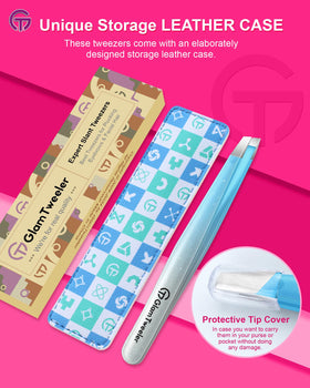 GlamTweeler Expert Slant Tip Tweezers with travel pouch