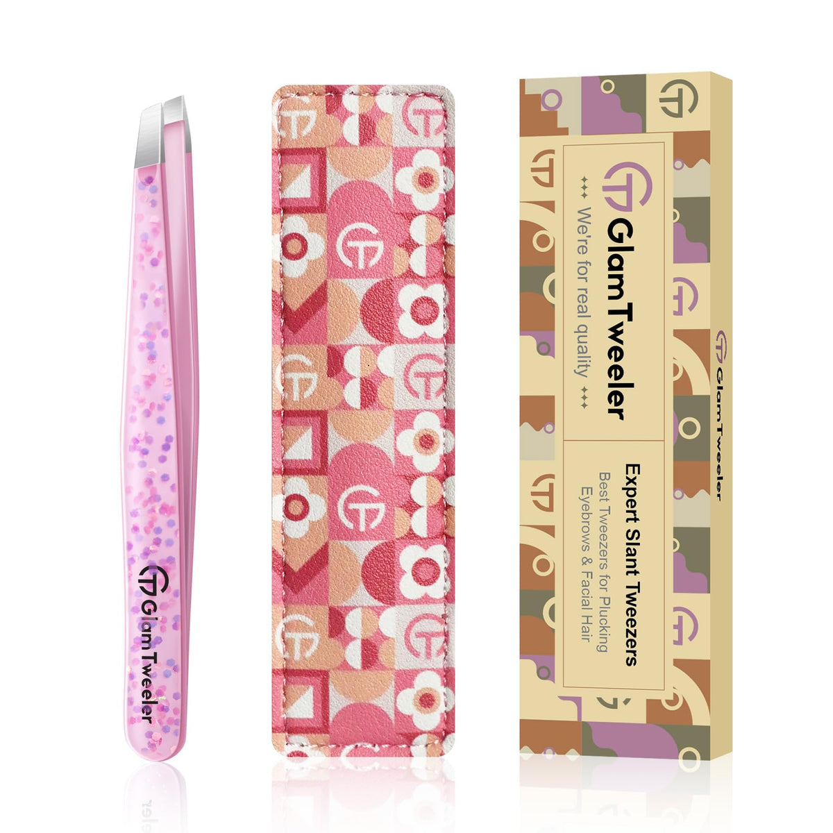 GlamTweeler Eyebrow Hair Removal Tweezer Cherry Blossom Pink front view