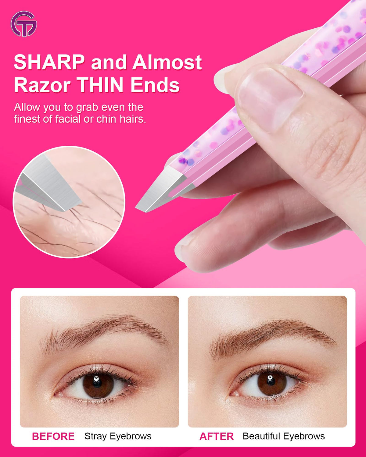 GlamTweeler Eyebrow Tweezer Cherry Blossom Pink side view