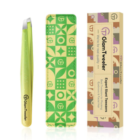 GlamTweeler eyebrow tweezers front view in sparkle apple green and yellow