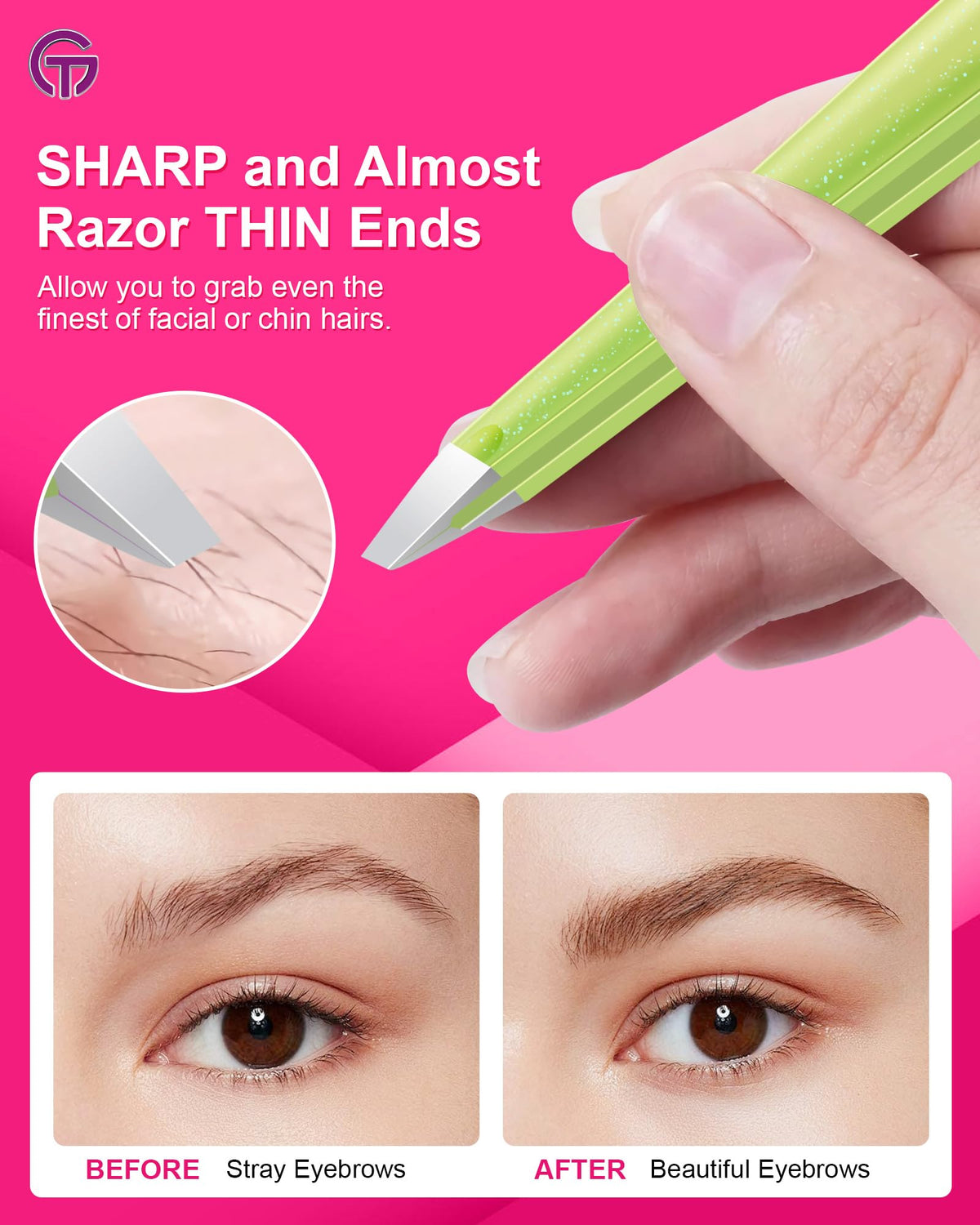 GlamTweeler eyebrow tweezers in travel-ready leather case