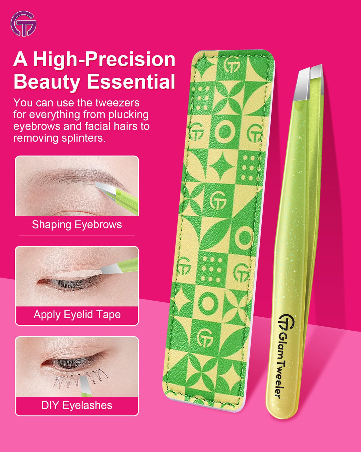 GlamTweeler eyebrow tweezers side view showing ergonomic design