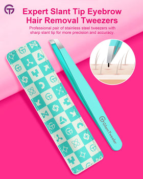 GlamTweeler eyebrow tweezers with leather case open