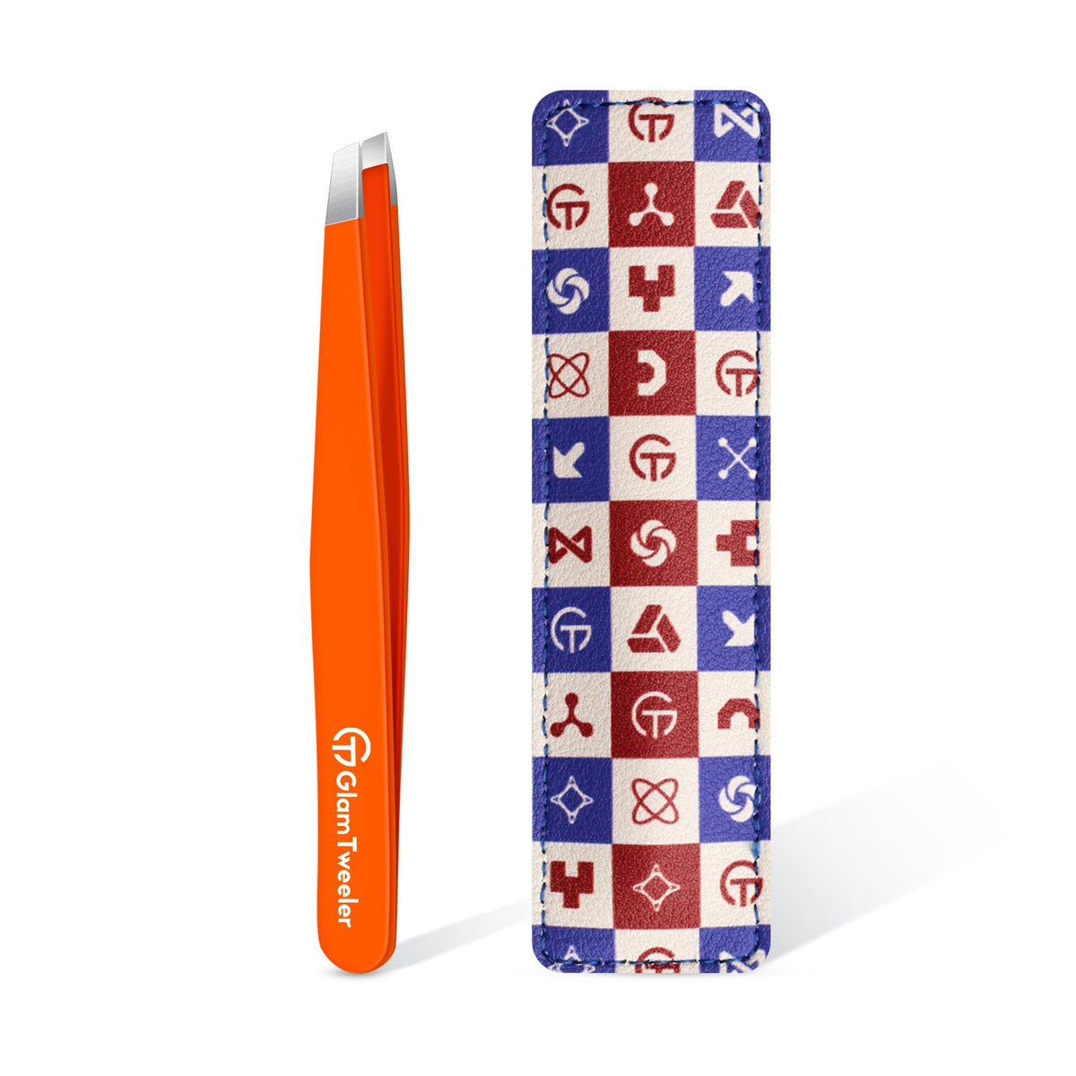 GlamTweeler Eyebrow Tweezers with leather case, orange