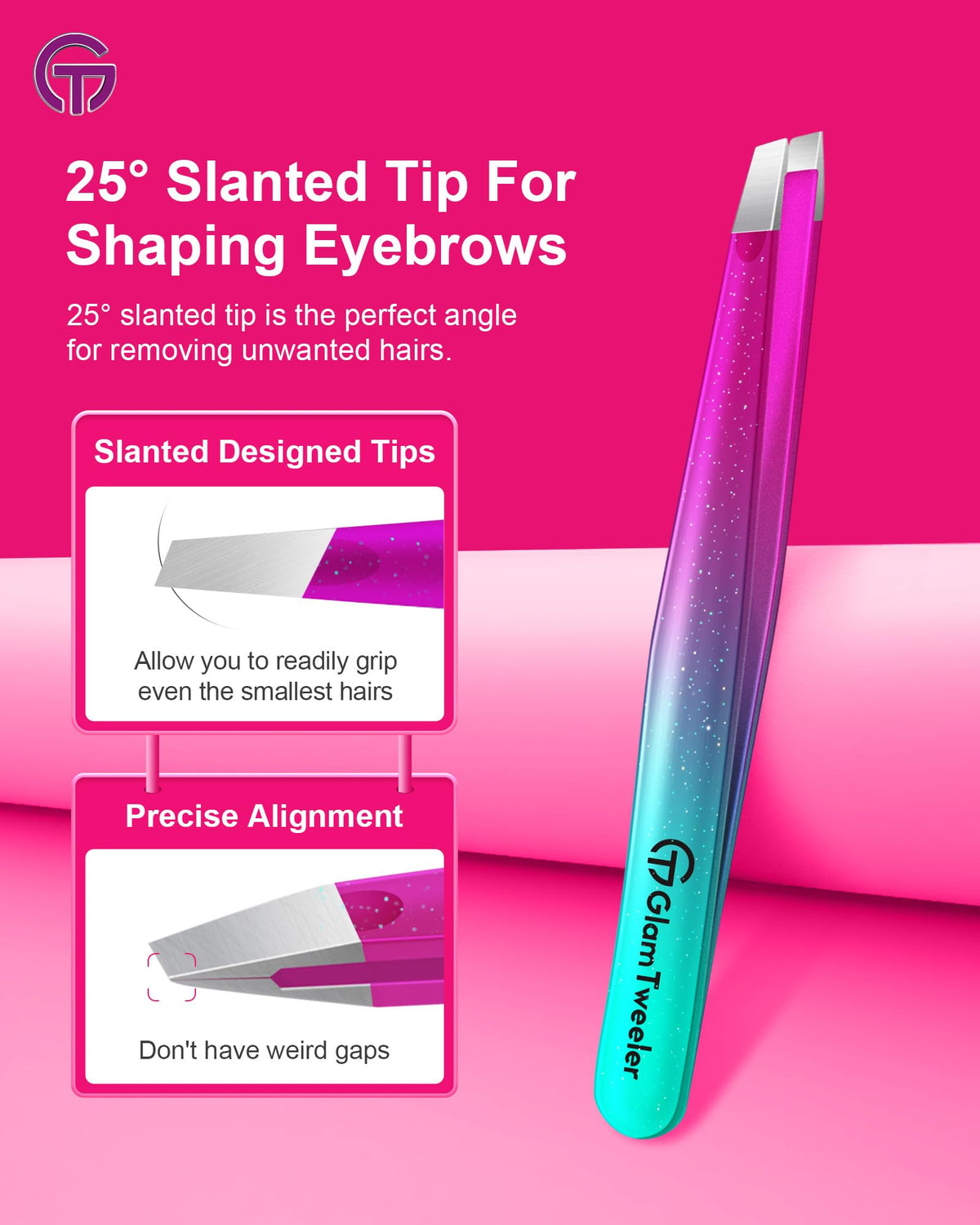GlamTweeler pointed tip tweezer designed for precision