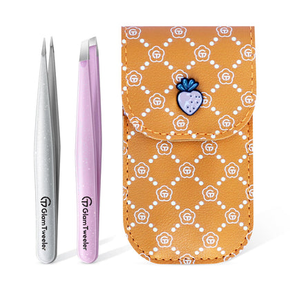 GlamTweeler Slant and Point Tip Tweezer Set in Sparkle Baby Pink and Silver