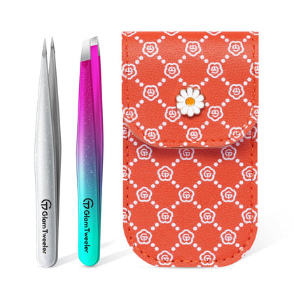 GlamTweeler Slant and Point Tip Tweezer Set in Sparkle Purple and Turquoise