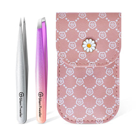 GlamTweeler Slant and Point Tip Tweezer Set in Sparkle Violet and Silver