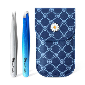 GlamTweeler Slant and Point Tip Tweezer Set with storage case