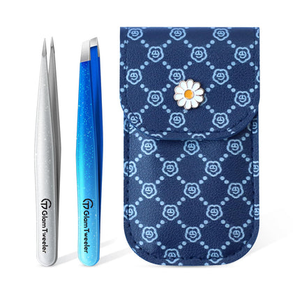 GlamTweeler Slant and Point Tip Tweezer Set with storage case
