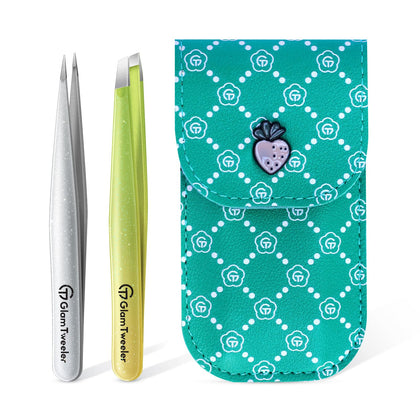 GlamTweeler Slant and Point Tip Tweezer Set with storage case