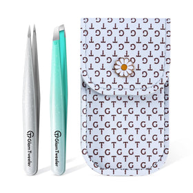 GlamTweeler tweezer set featuring slant and pointed tips in mint green