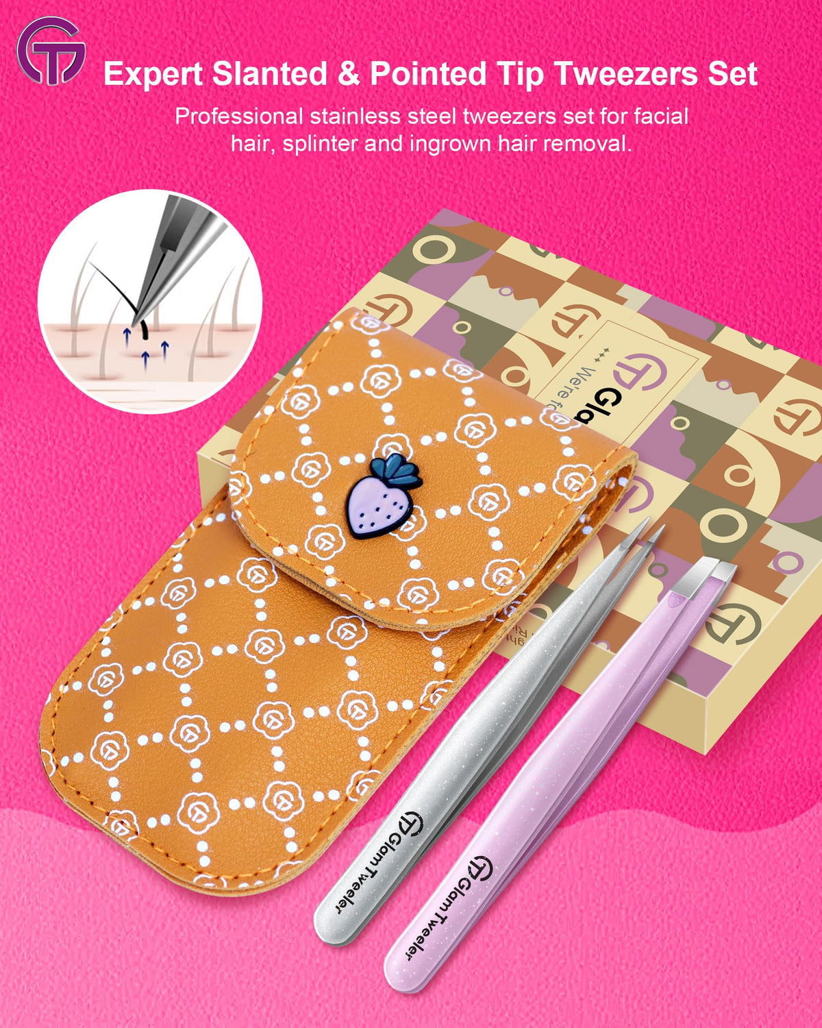 GlamTweeler tweezer set in a travel-ready case