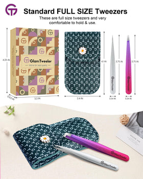 GlamTweeler tweezer set in hand for demonstration