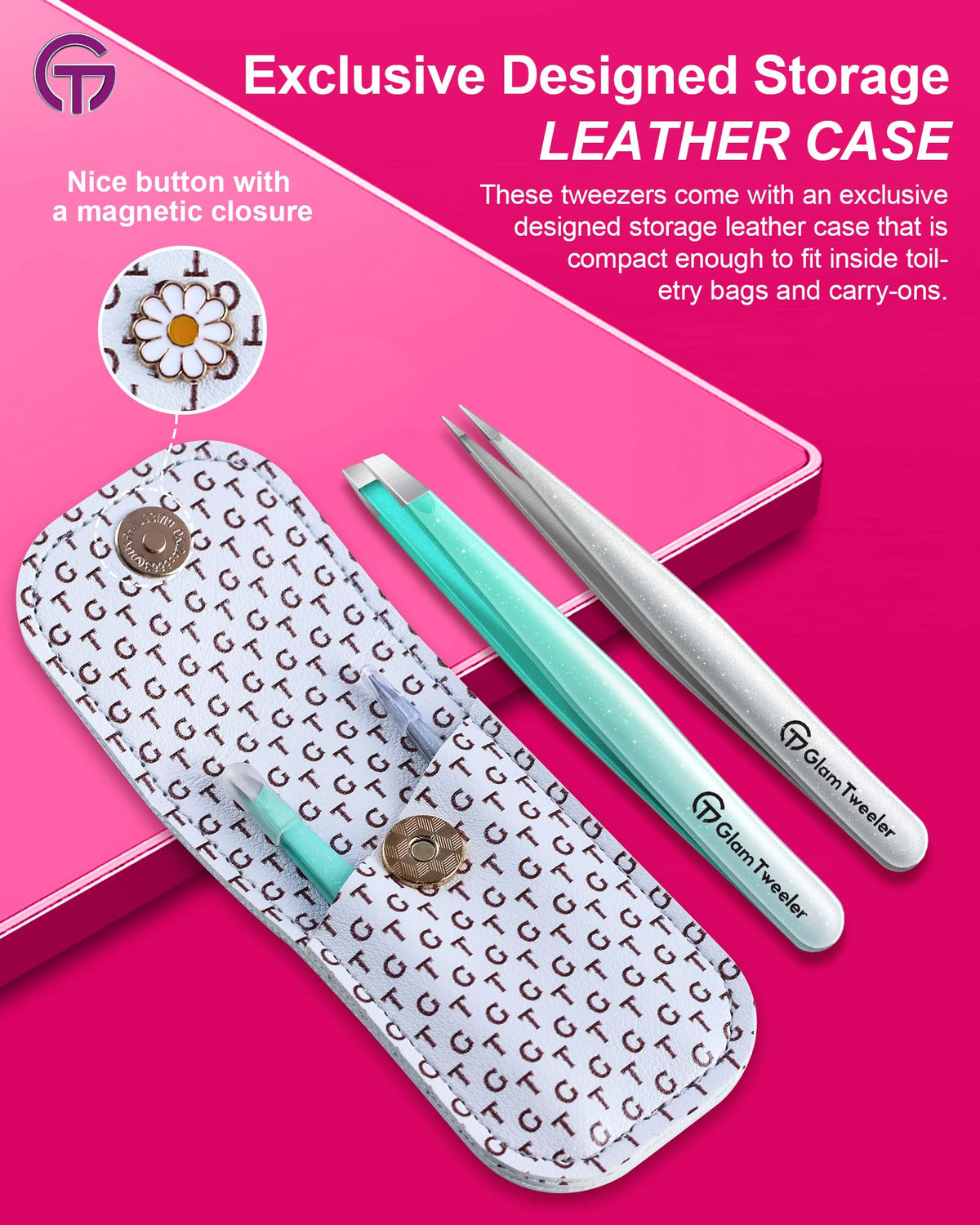 GlamTweeler tweezer set in protective carrying case