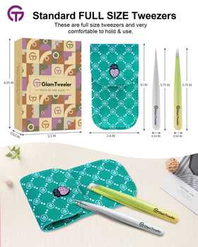 GlamTweeler tweezer set on a beauty countertop