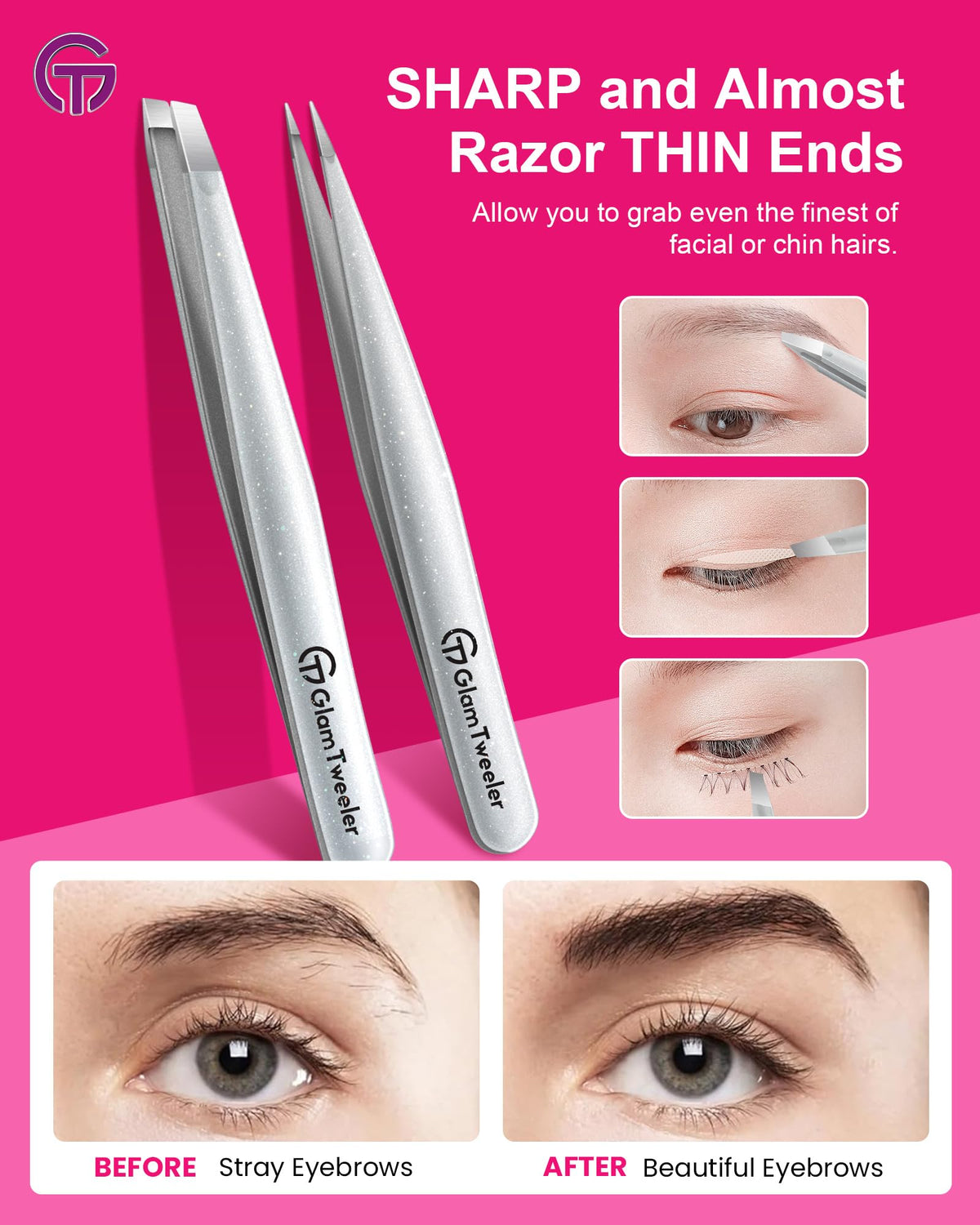 GlamTweeler tweezer set on a vanity table