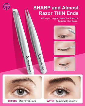 GlamTweeler tweezer set on a vanity table