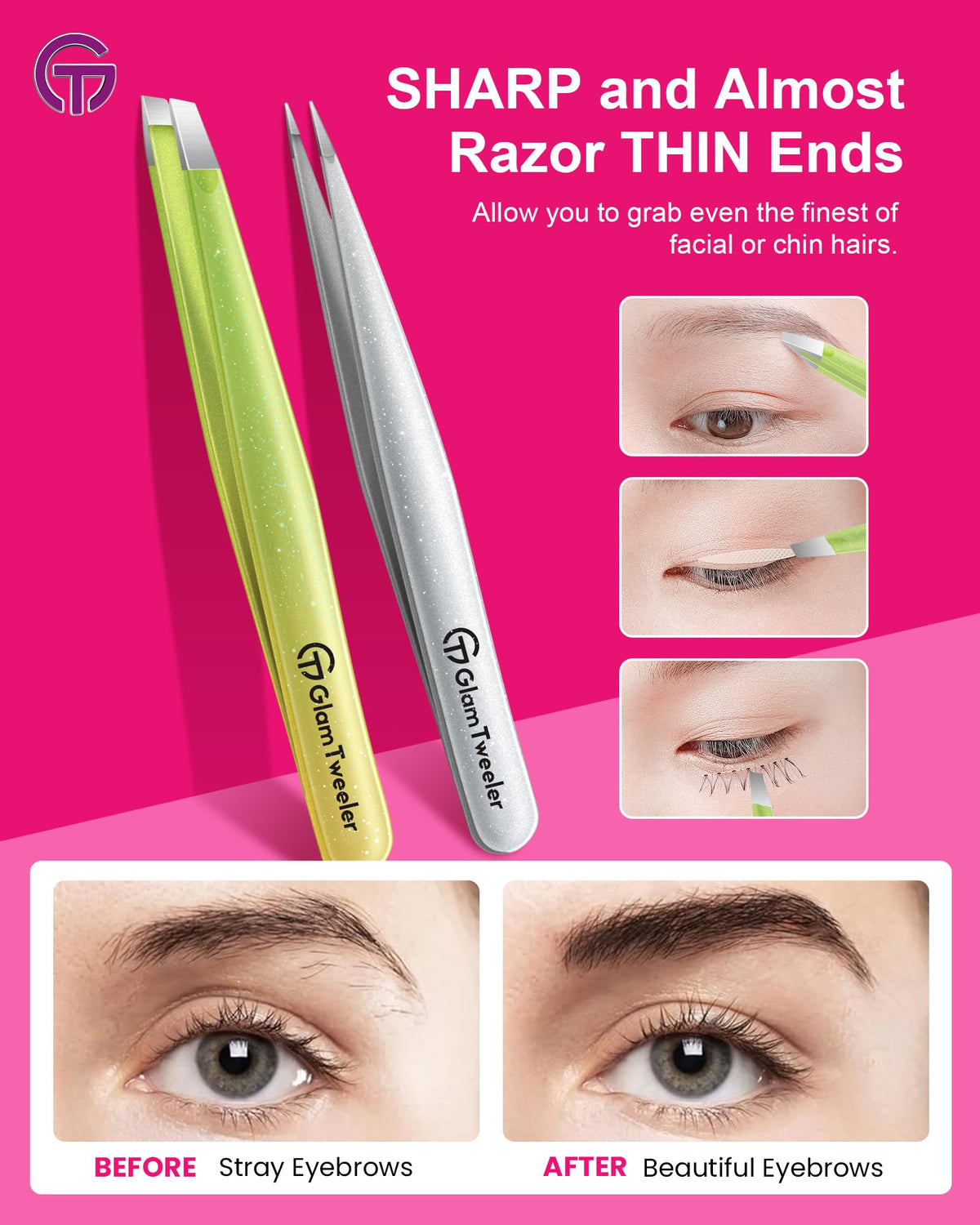 GlamTweeler tweezer set showing both tips side by side