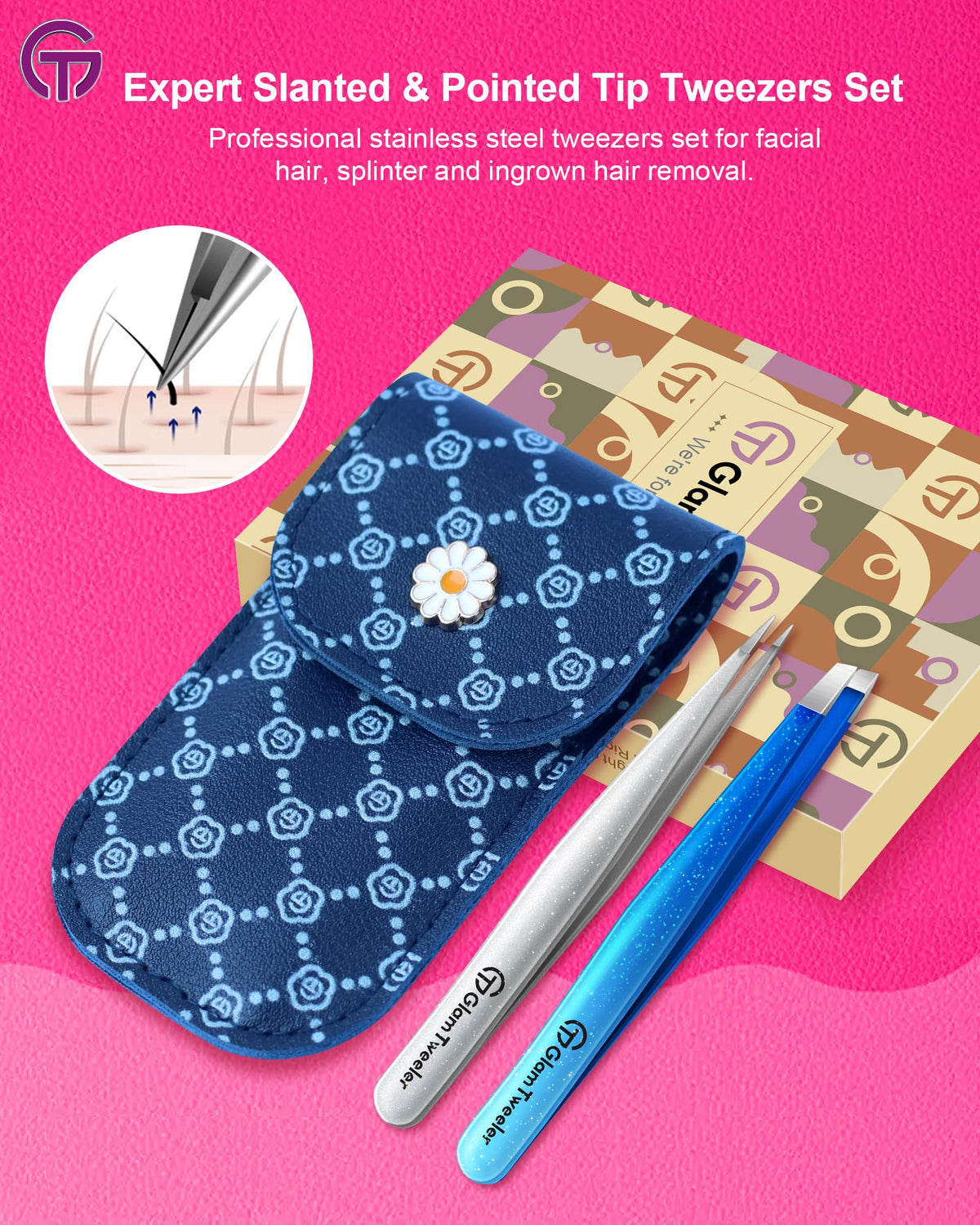GlamTweeler tweezer set with ergonomic design