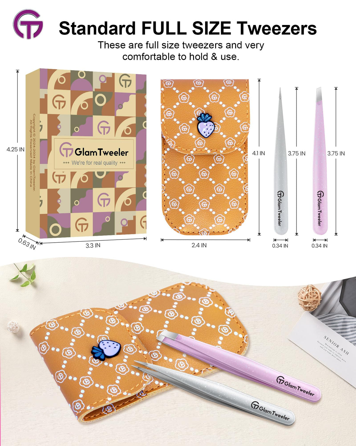 GlamTweeler tweezer set with ergonomic design