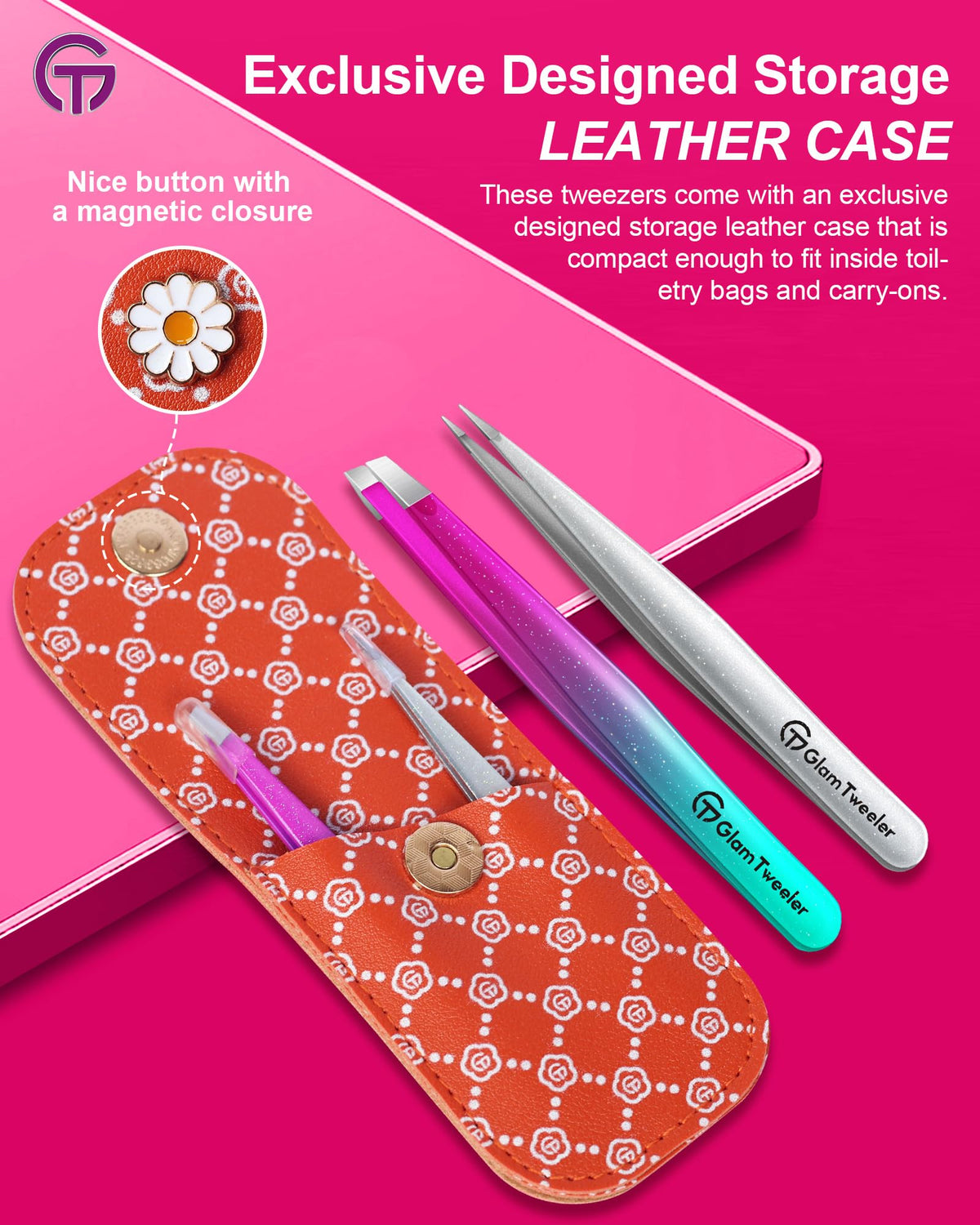 GlamTweeler tweezer set with ergonomic grip