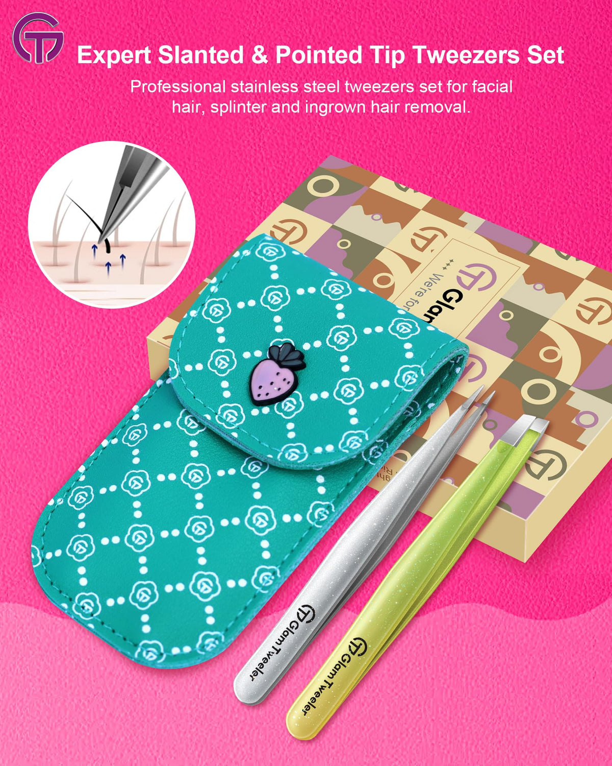GlamTweeler tweezer set with matte finish stainless steel