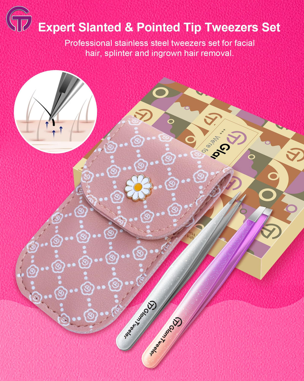 GlamTweeler tweezer set with travel-ready case
