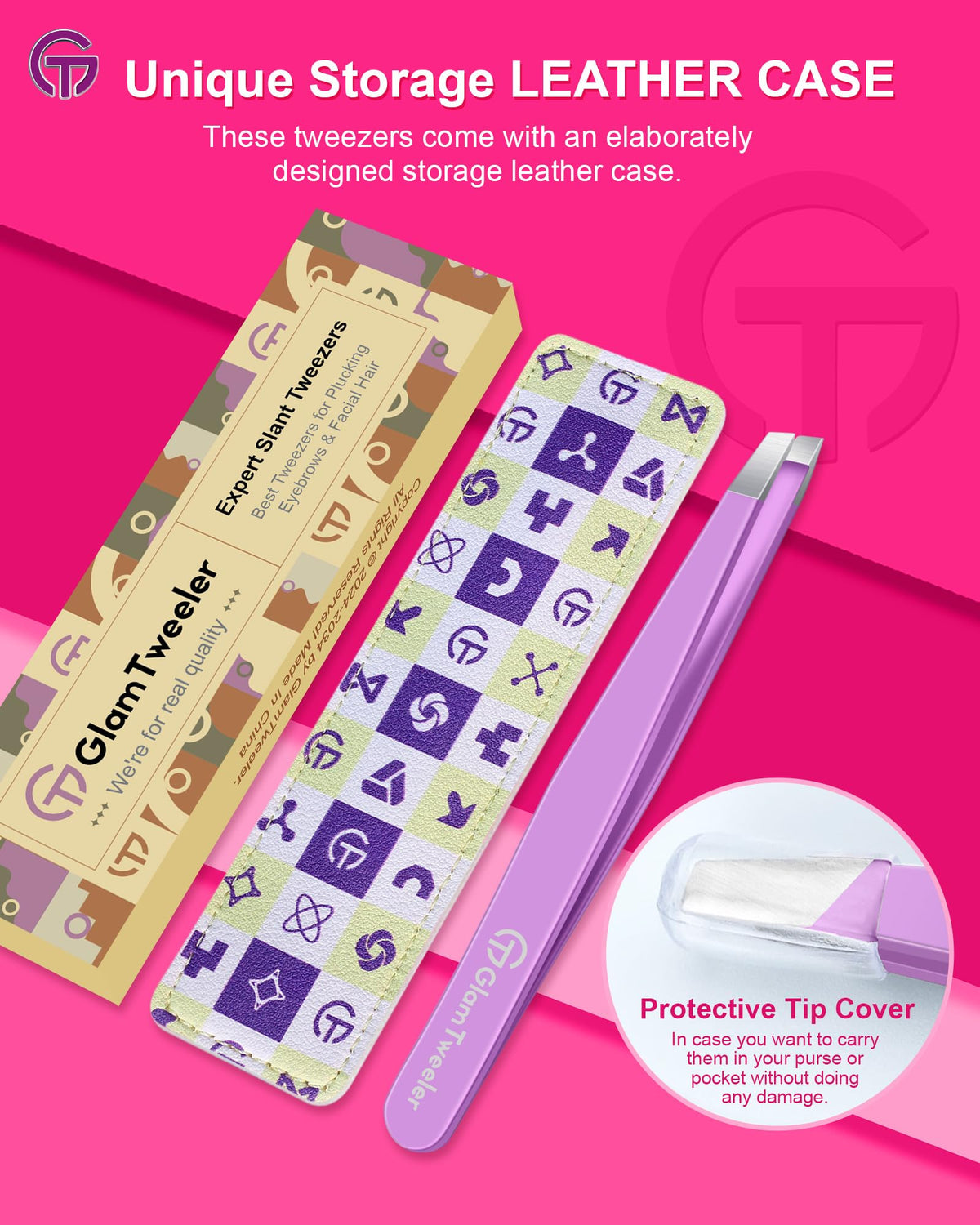 GlamTweeler tweezers alongside grooming essentials