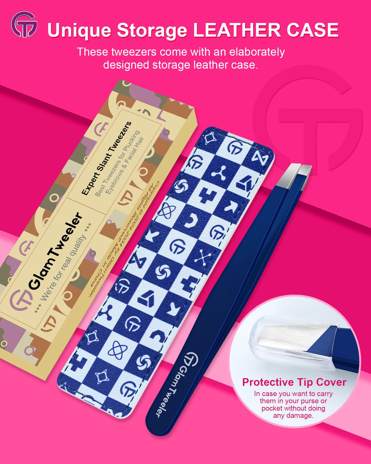 GlamTweeler tweezers displayed in a beauty kit