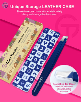 GlamTweeler tweezers displayed in a beauty kit