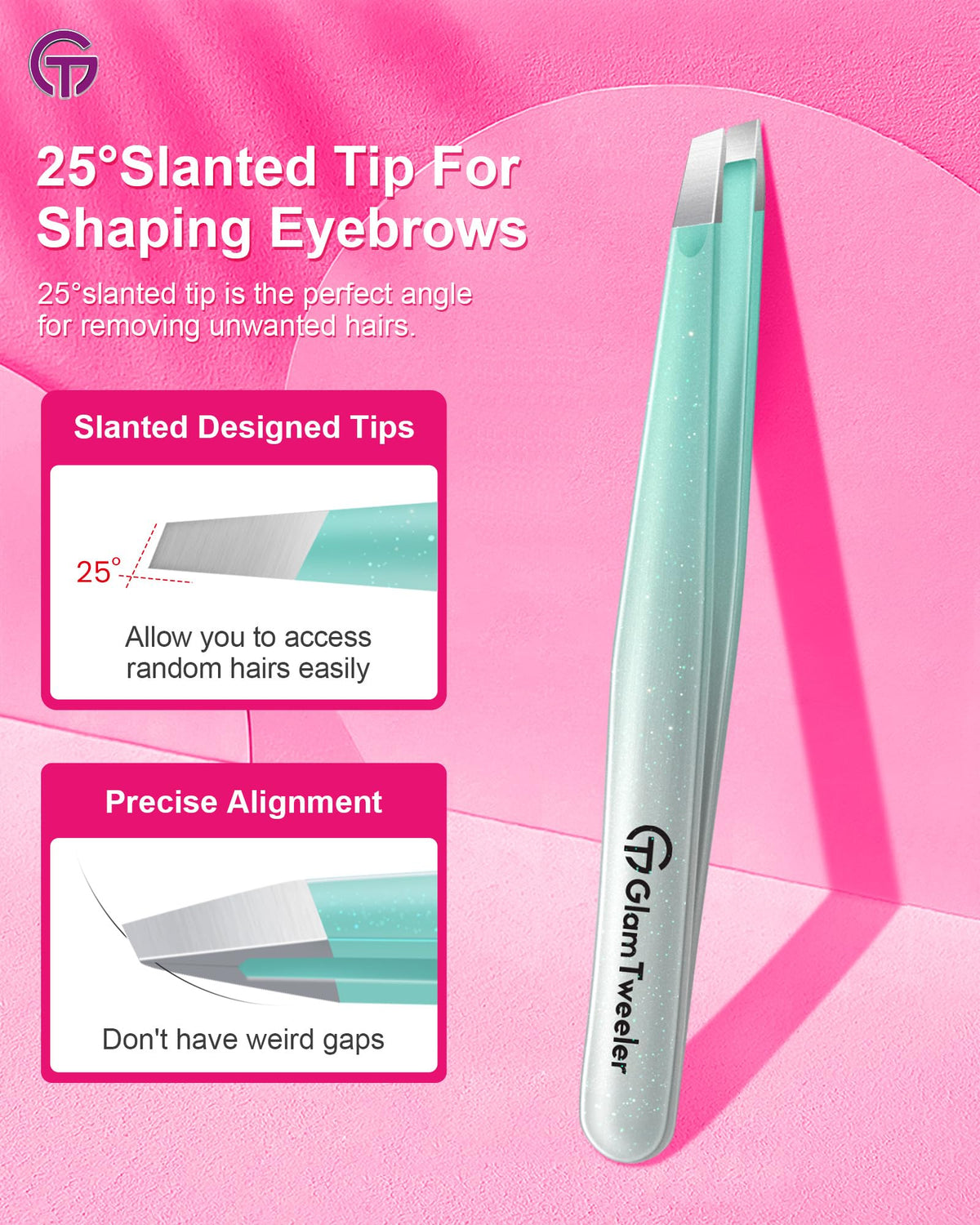 GlamTweeler tweezers displayed in leather case