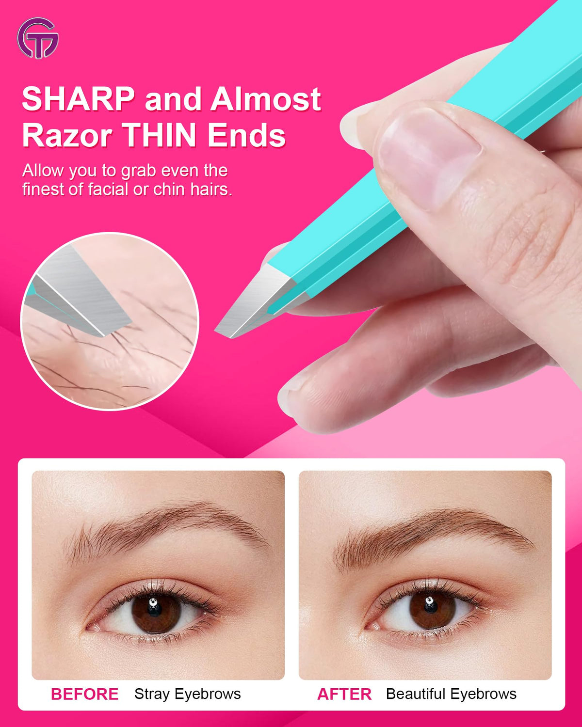 GlamTweeler tweezers displayed on a beauty countertop