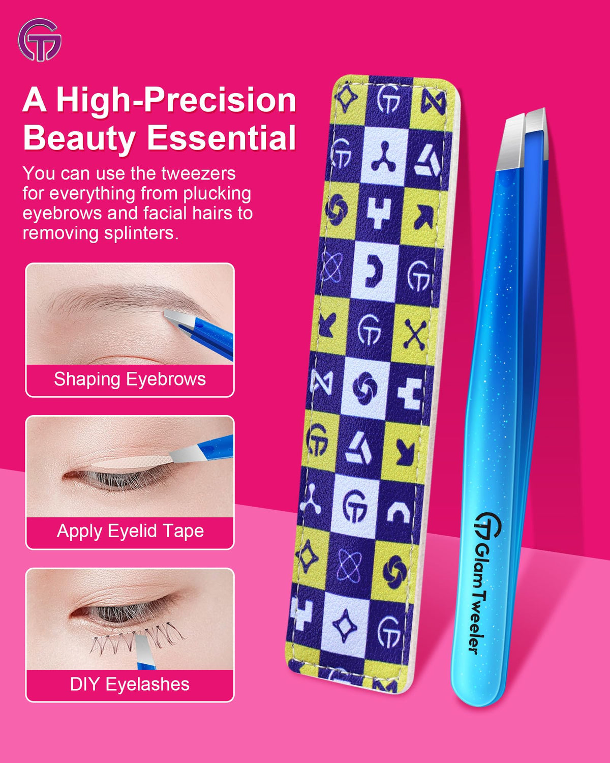 GlamTweeler tweezers displayed with other beauty tools