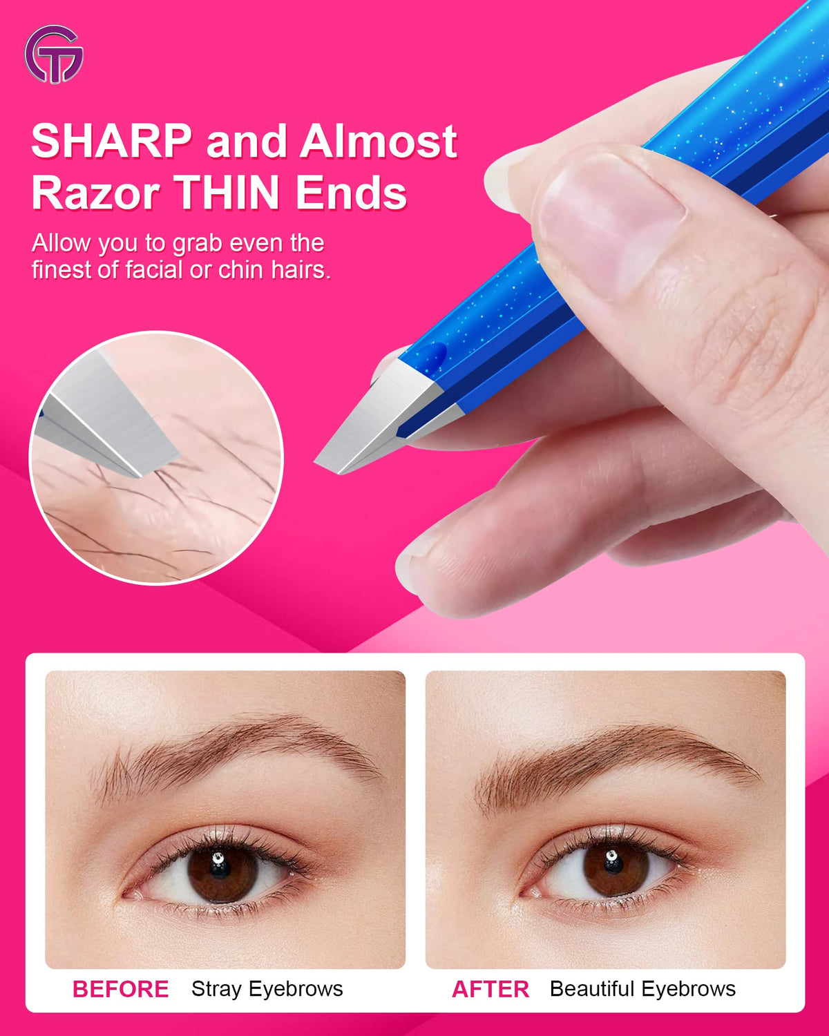 GlamTweeler tweezers held in hand for scale
