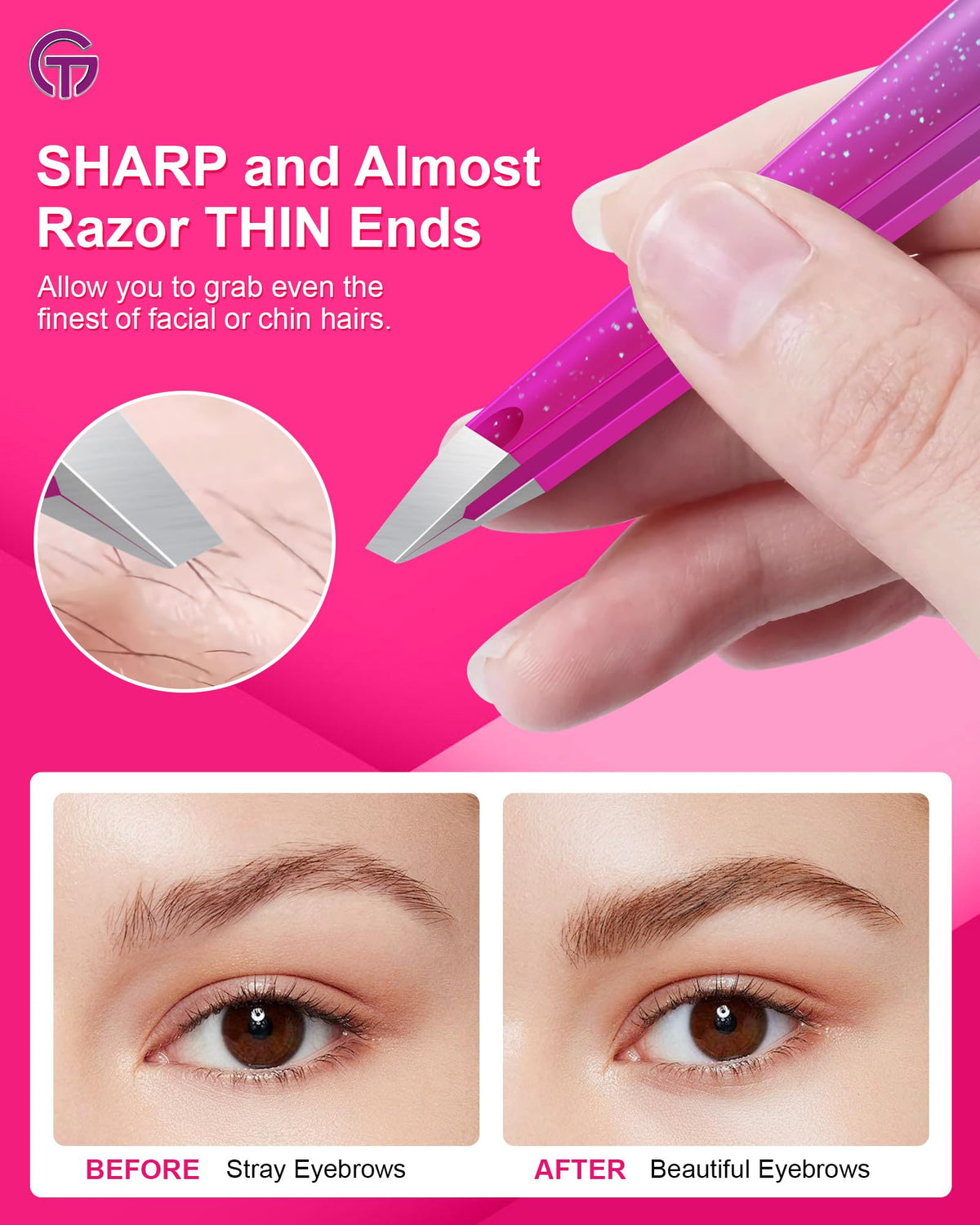 GlamTweeler tweezers held in hand for size reference