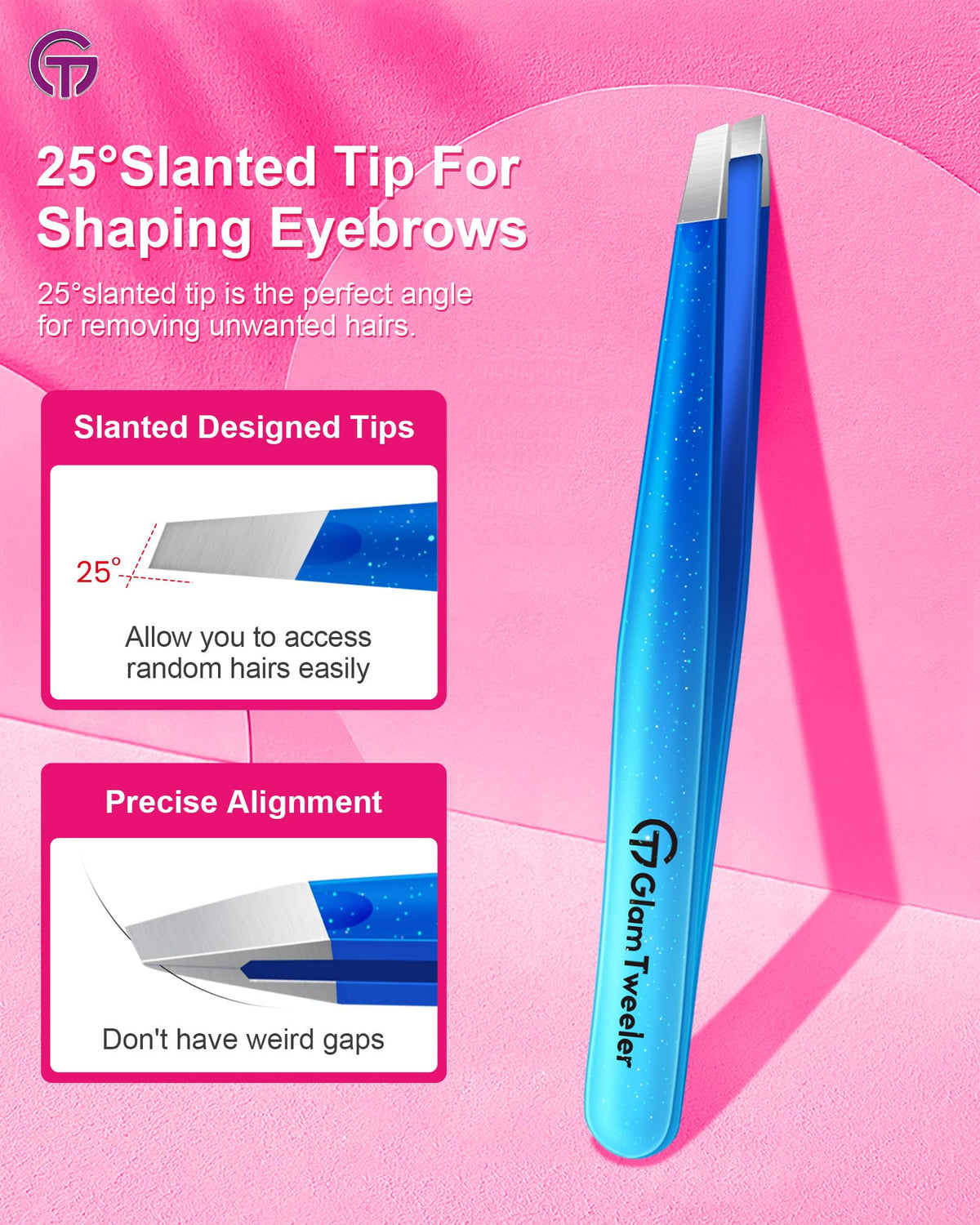 GlamTweeler tweezers in leather travel case on a white background
