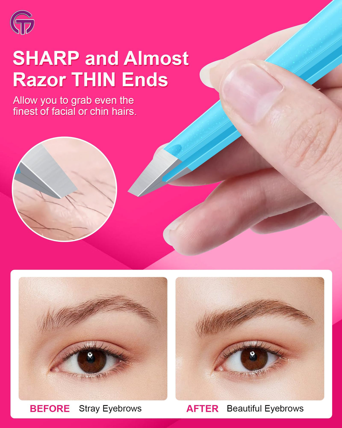 GlamTweeler tweezers in Sparkle Blue with ergonomic design