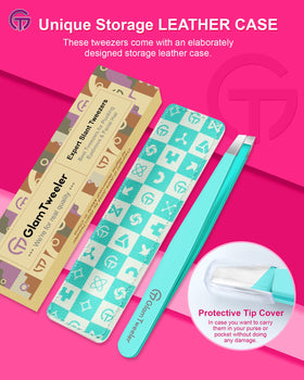 GlamTweeler tweezers in travel-ready leather case
