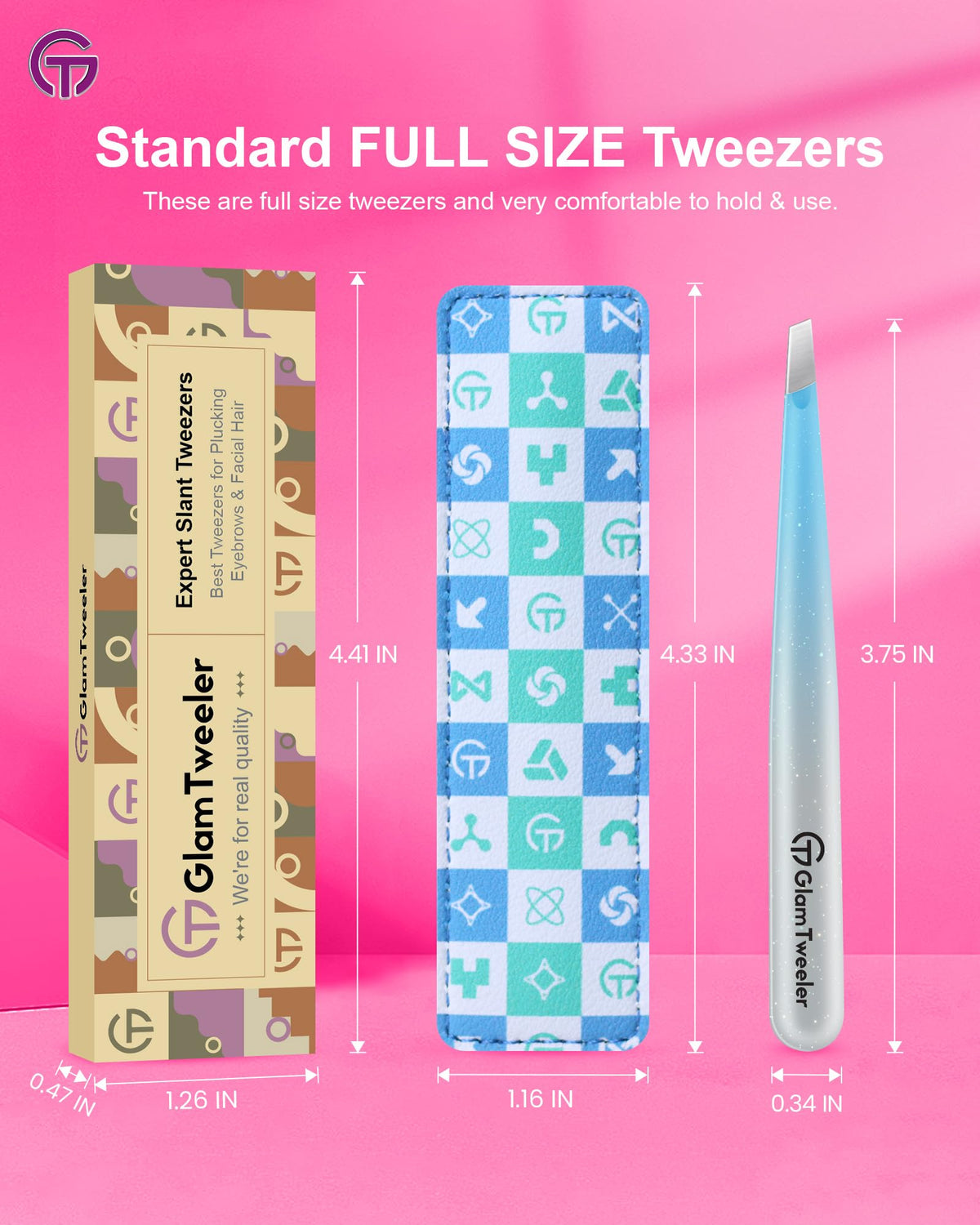 GlamTweeler tweezers next to beauty products