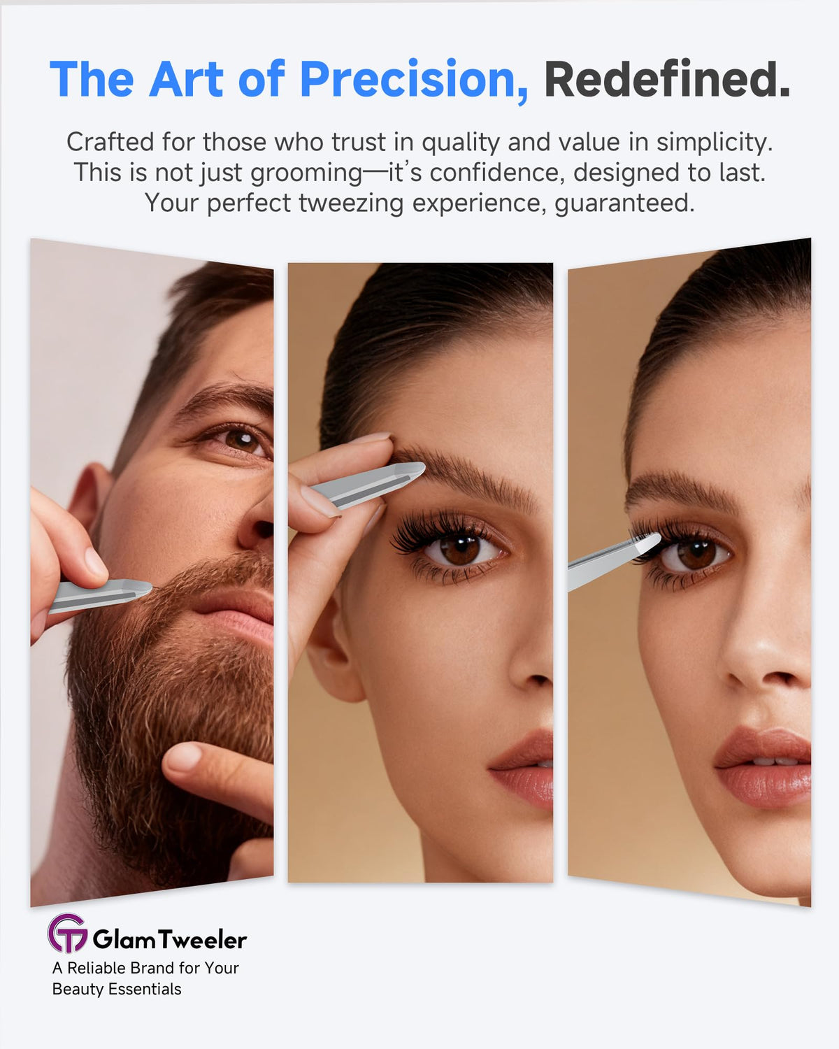 GlamTweeler tweezers on a vanity with beauty products