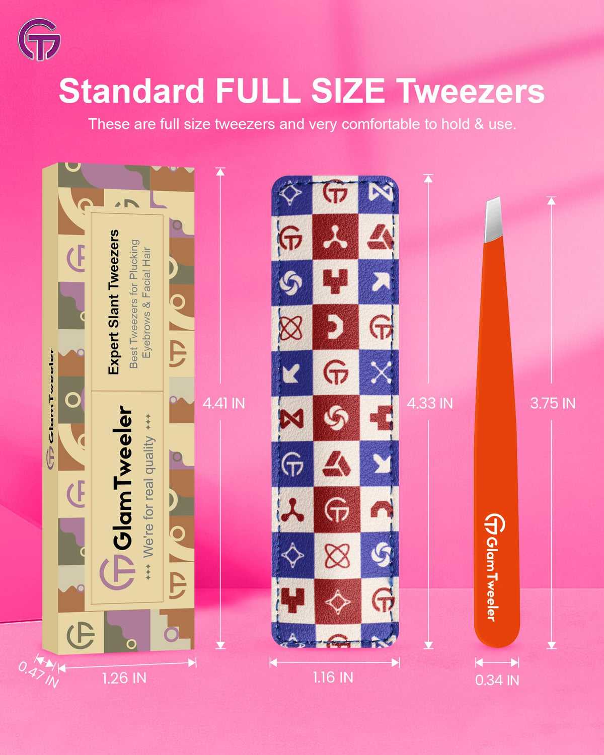 GlamTweeler tweezers with leather case, travel-ready