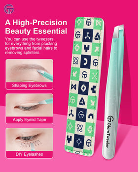 GlamTweeler tweezers with slant tip on a white background